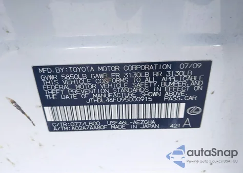 2009 Lexus Ls 460 L from USA, damaged, VIN JTHDL46F095000915